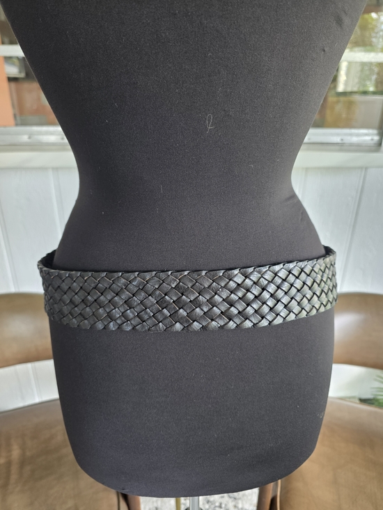 Vintage Y2K Braided Black Woven Leather Belt Silver Ring Buckle Festival Vibes main image 5